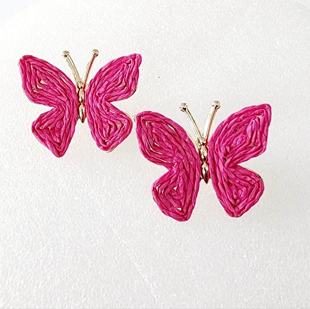 Sun Star Fashion Butterfly Shape Raffia Pink Earrings